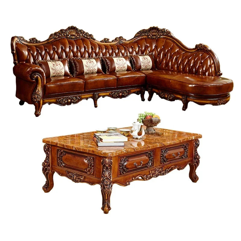 Wood Brown European Sofas Waterproof Armrest Luxury Floor Lounges Couch Puffs Nordic Designer Canape Salon Furniture Home