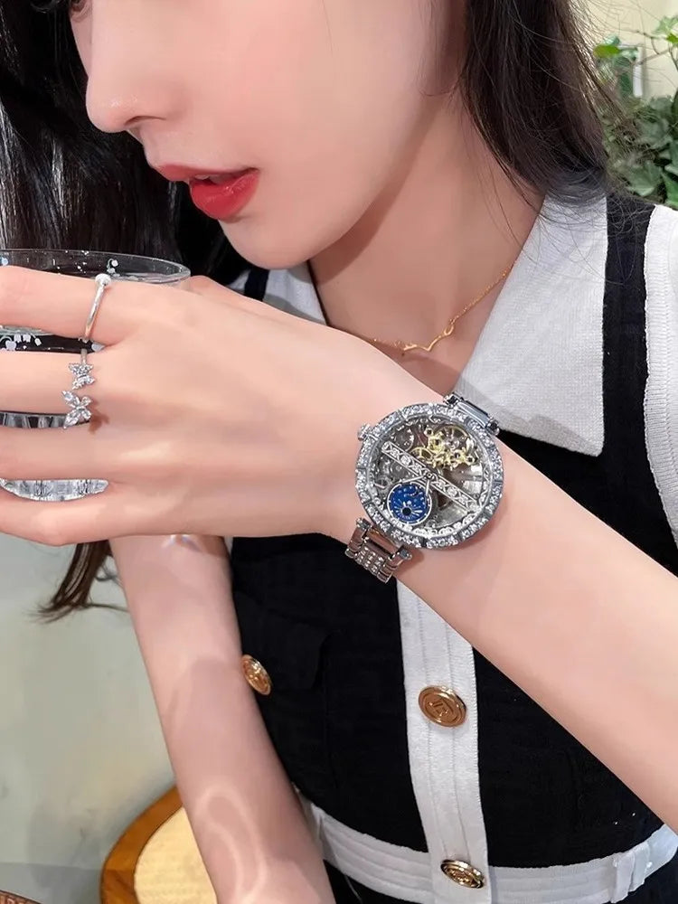 Stainless Steel Diamond Studded Wristwatch — Silver | KIMLUD