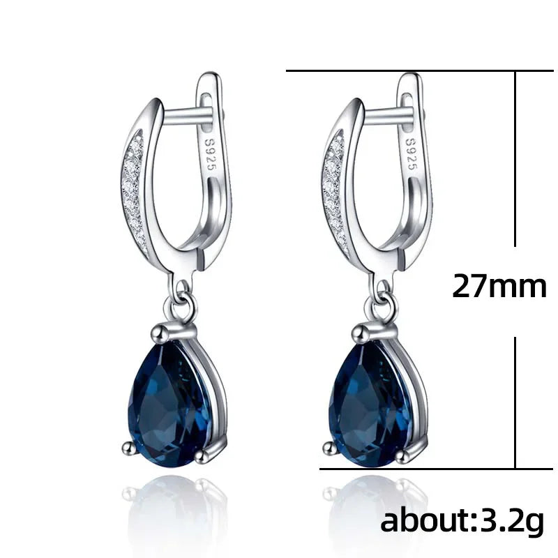 Sterling Silver Waterdrop Earrings With Zircon — Blue | KIMLUD