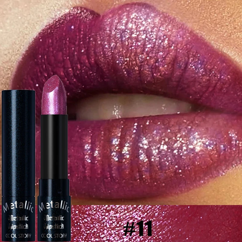 Diamond Pink Lipstick Metallic Glitter Lipstick Waterproof Shiny Pearlescent Dark Blue Red Matte Lip Gloss Halloween Lips Makeup
