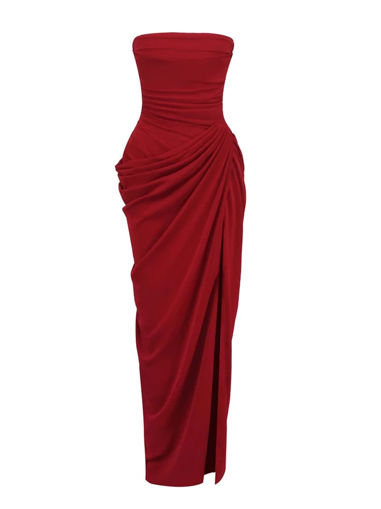 Dresses – Strapless Backless Lace-Up Ruched – Polyester | KIMLUD