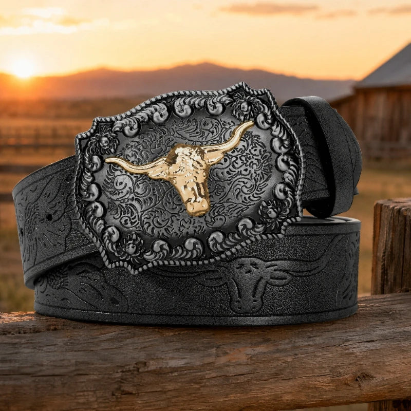 Men's Belt – Western Cowboy – PU Belt – Black | KIMLUD