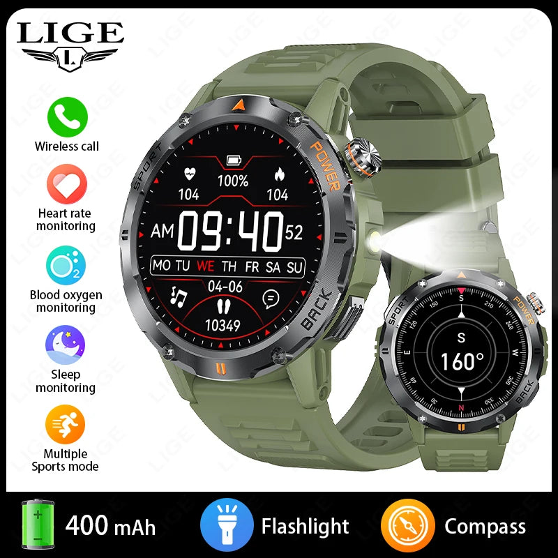 LIGE New Outdoor Compass Smart Watch 1.53'' Screen IP68 Waterproof Watches 400mAh Battery GPS Motion Trajectory For Android IOS
