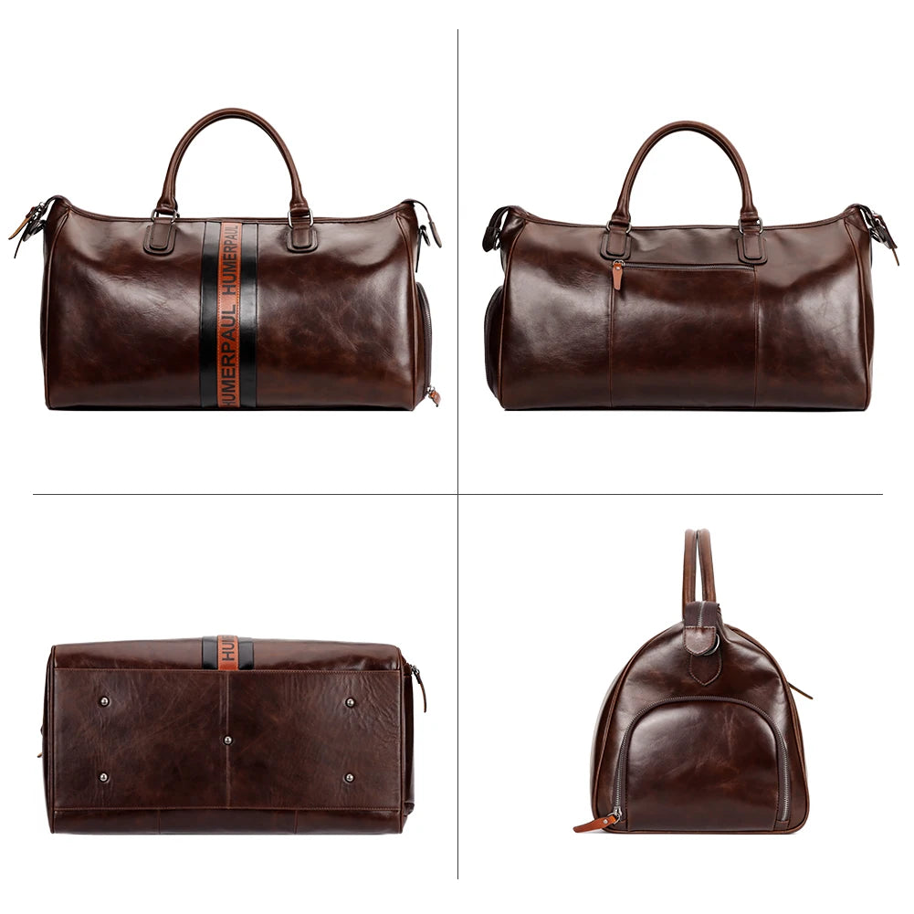 Suitcases Crazy Horse Leather Duffle — Brown | KIMLUD