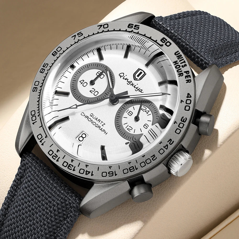 Fashion Chronograph Quartz Watch for Men Sports Leather Strap Waterproof Luminous Calendar Luxury Mens Watches Relogio Masculino