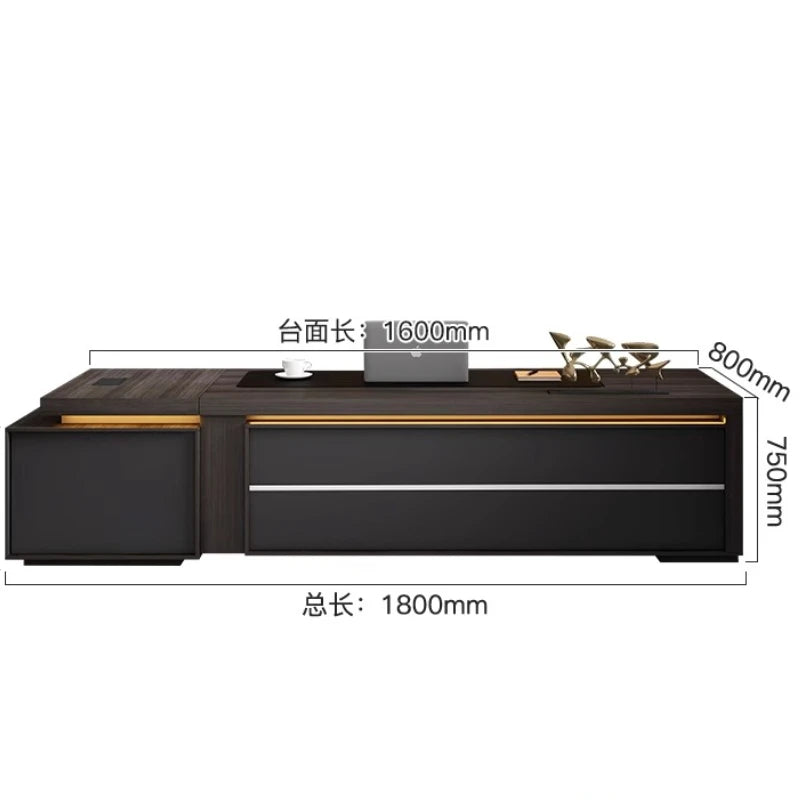 Wooden Desk With Drawers — Charcoal Black | KIMLUD
