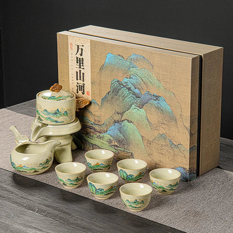 Porcelain Tea Set Infuser Kung Fu Style Mountain — Ivory-Cream | KIMLUD