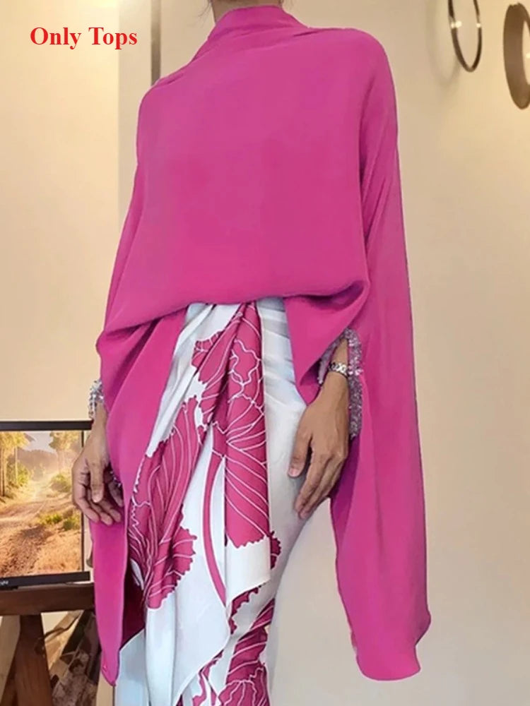KIMLUD, Yeezzi Women Solid Color Irregular Clipping Stand Collar Tops 2025 New Spring Batwing Sleeves Loose Urban Casual Daily T-shirts, PINK / XL, KIMLUD APPAREL - Womens Clothes