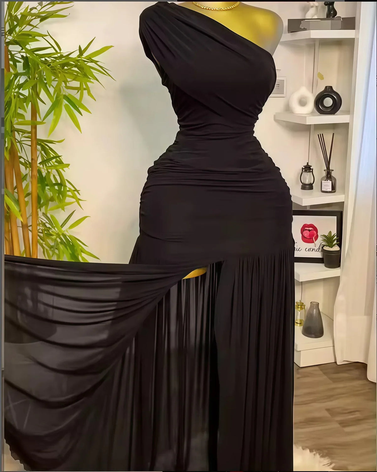 Maxi Dress – One Shoulder Skew Neck – Bodycon – Polyester | KIMLUD
