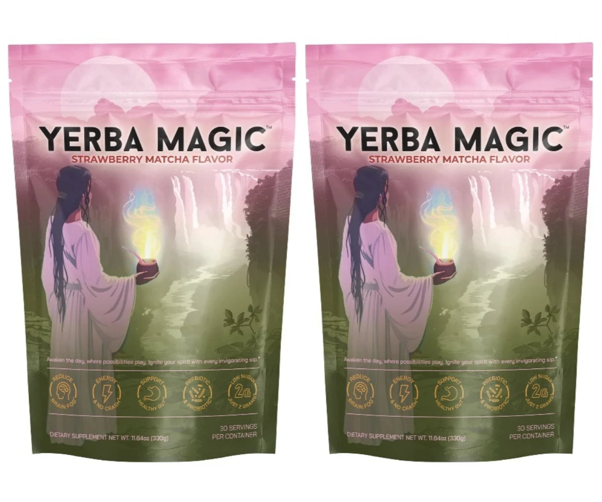 Strawberry Matcha Instant Powder Drink with Yerba Mate & Probiotic Fiber Support Clean Energy Mental Clarity Health Supplement