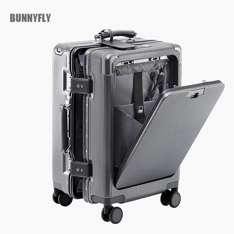 Polycarbonate Wide Luggage Front-Opening Boarding Box — Silver | KIMLUD
