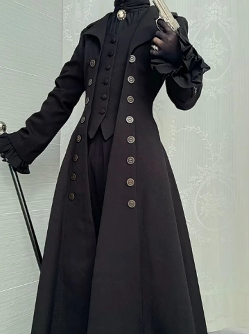 Japanese Y2K Patchwork Midi Coats Women Gothic Dark Academic Double Breasted Jackets Fashion Streetwear Slim Lapel Outwear New