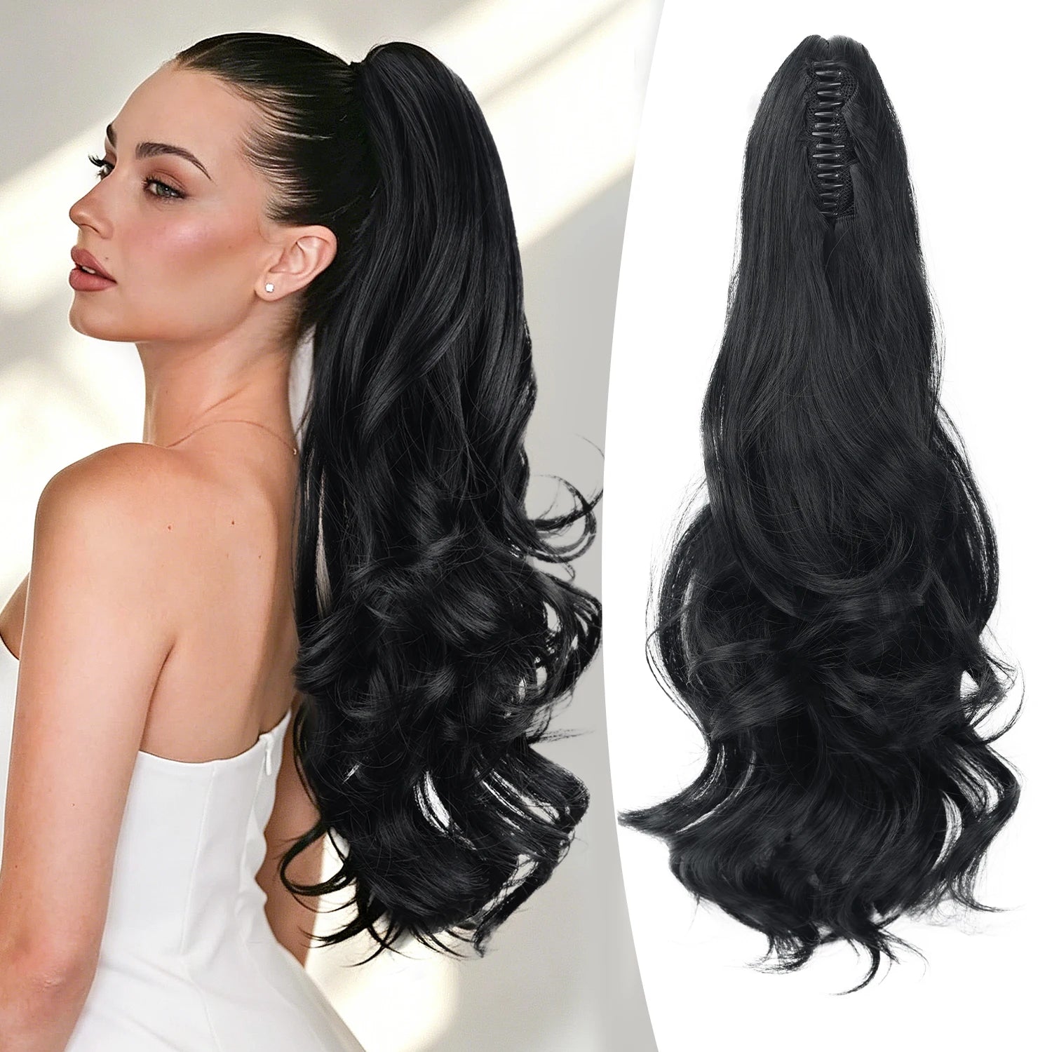 Synthetic Claw Ponytail Extensions 20inch Wavy Clip Claw Ponytail Hair for Women Ladies Daily Party Holiday