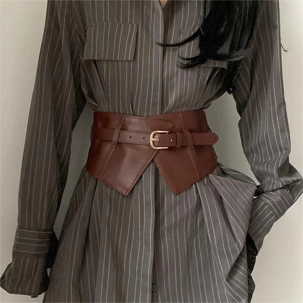 Belt – Wide Elastic Waistband – PU – Black | KIMLUD