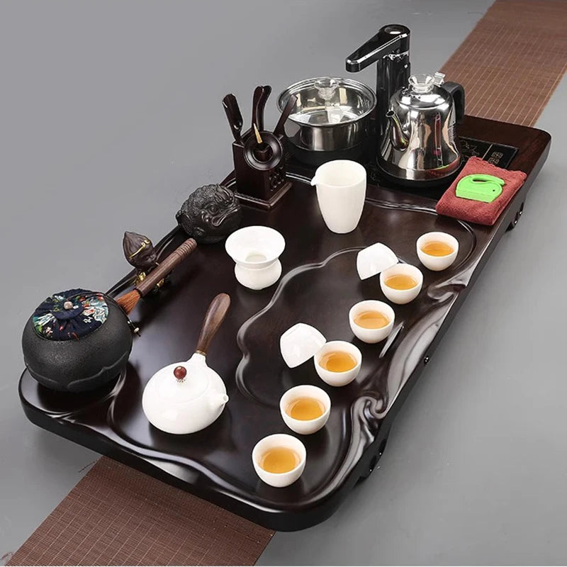 Porcelain Tea Set With Infuser And Hand Glazed Accents And Tray — White | KIMLUD