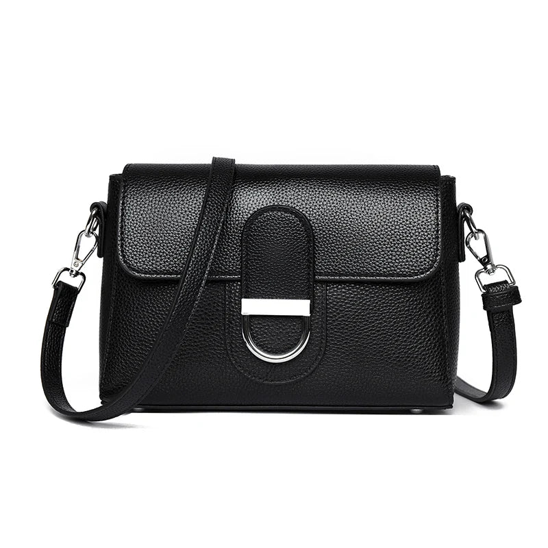 Genuine Cowhide Crossbody Bag Small Flap — Black | KIMLUD
