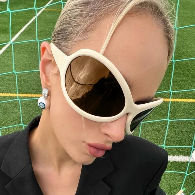 Oversized Plastic Sunglasses Oval — Ivory | KIMLUD