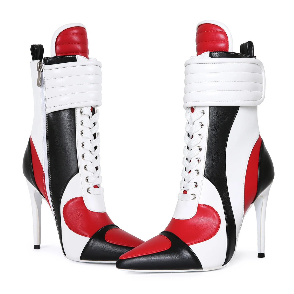 Ankle Boots – Color Block Lace Up – Pointed Toe Stiletto – PU | KIMLUD