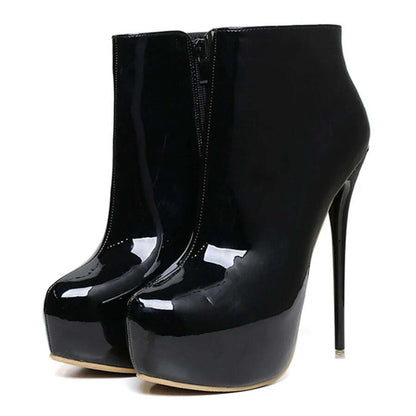 KIMLUD, Big Size 35-47 Patent Leather Women Boots Round Toe Side Zipper Super High Heels 16CM Pumps 2025 Sexy Platform Party Shoes Woman, KIMLUD Womens Clothes