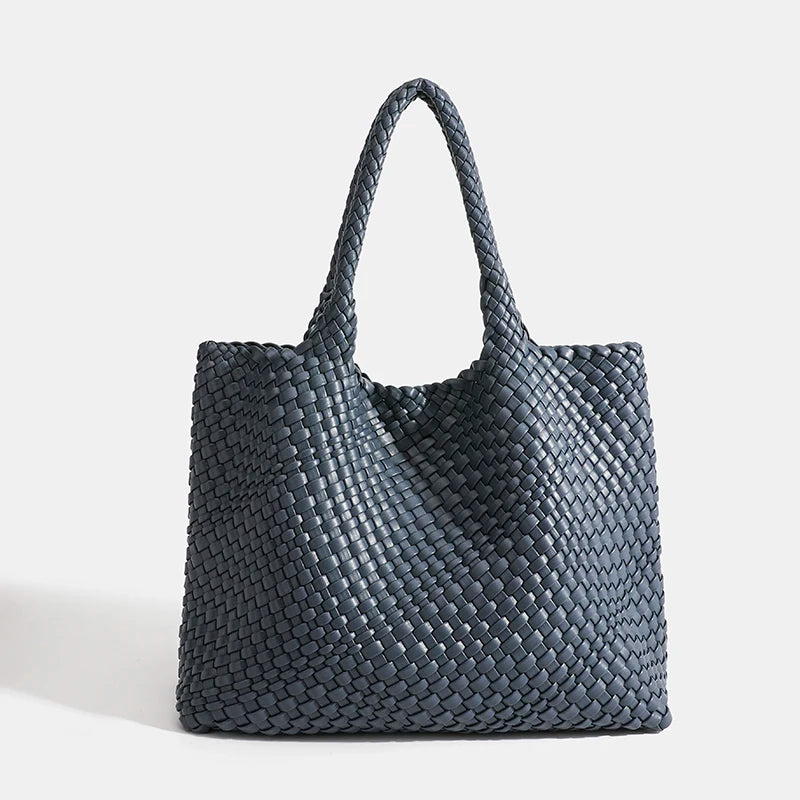 Neoprene Striped Tote Bag Hasp Closure — Black And White | KIMLUD