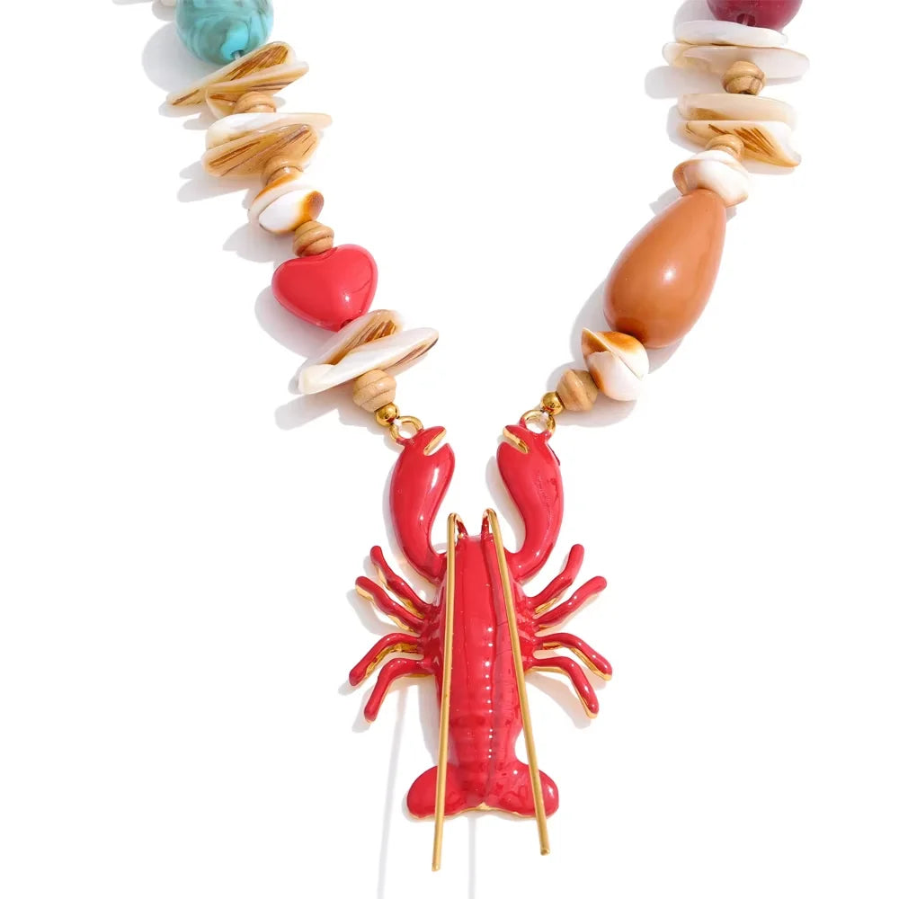 Shell Resin Ocean Style Crab Pendant Necklace — Red | KIMLUD
