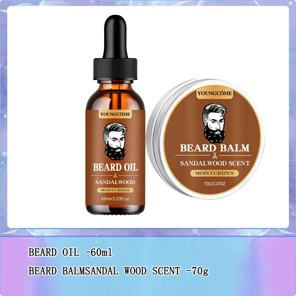 Sandalwood Beard Care Duo Growth Oil And Balm Set For Nourishing Grooming Ritual — Sandalwood Brown | KIMLUD