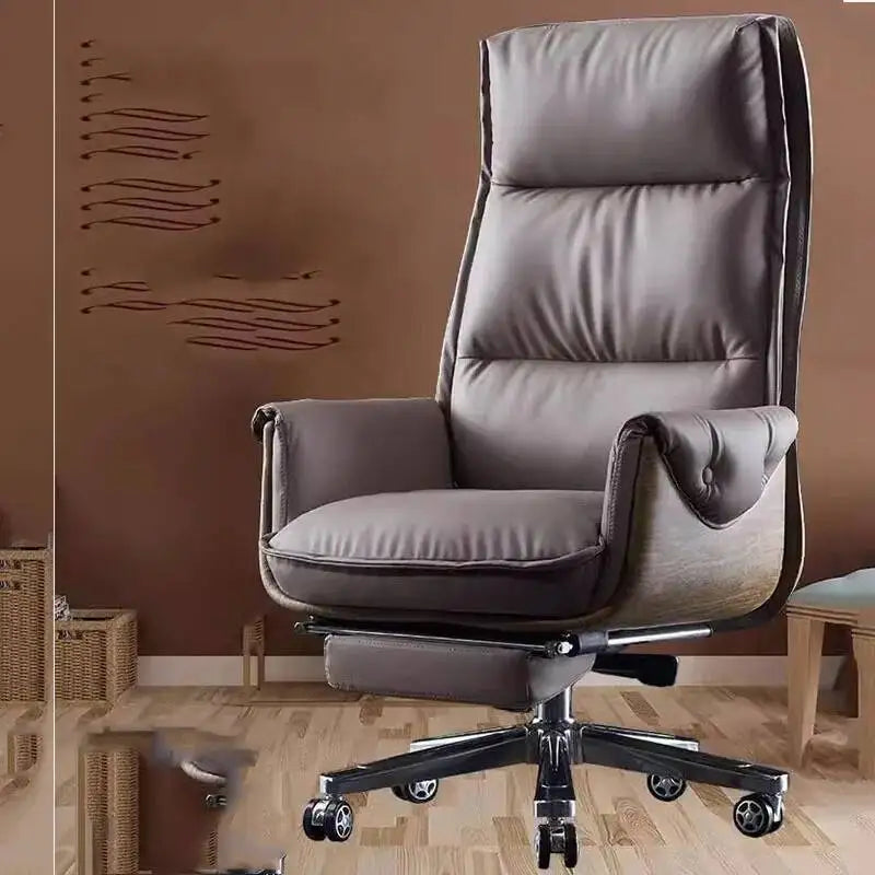 Leather Ergonomic Swivel Desk Chair — Taupe | KIMLUD