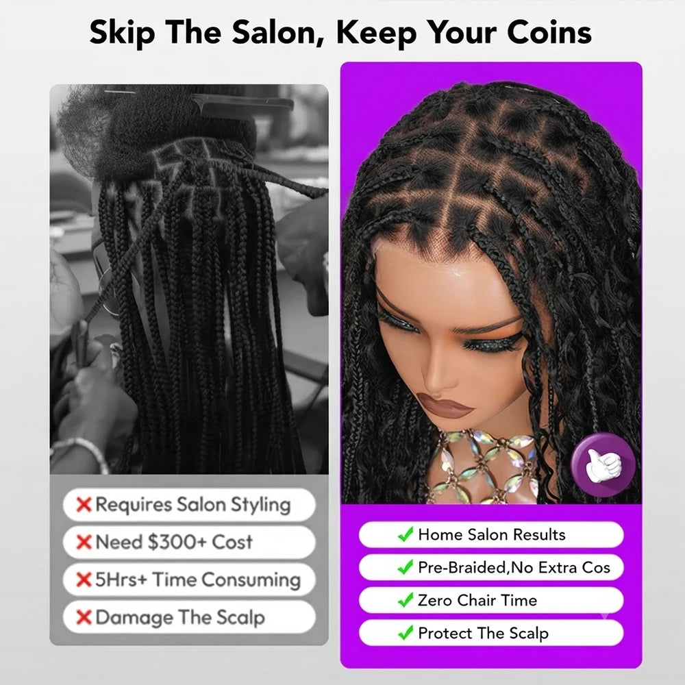 Lace Front Wig – Knotless Braids – Remy Hair – Transparent | KIMLUD