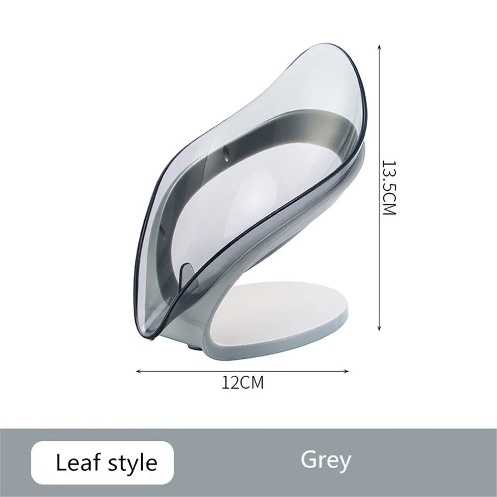 Leaf-Shaped Clear Plastic Soap Dish With Drain — Clear | KIMLUD