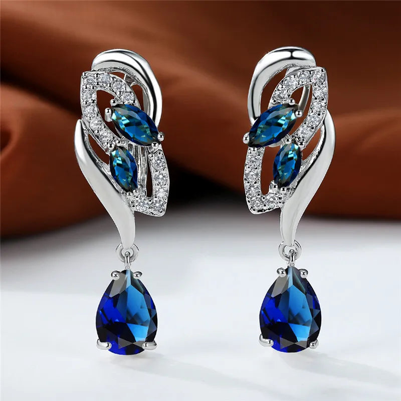 Crystal Zircon Clip Earrings Rainbow Stone — Blue | KIMLUD