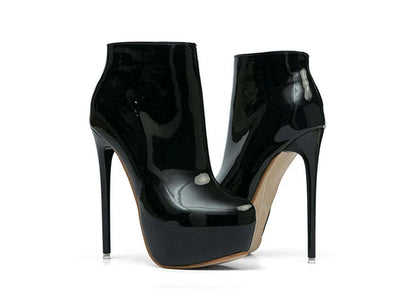 KIMLUD, Big Size 35-47 Patent Leather Women Boots Round Toe Side Zipper Super High Heels 16CM Pumps 2025 Sexy Platform Party Shoes Woman, KIMLUD Womens Clothes