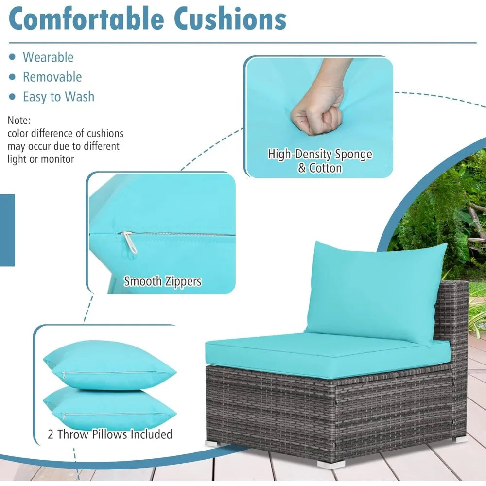 7 Pieces Patio Furniture Set, Patiojoy All-Weather Outdoor Rattan Sectional Sofa Set with Cushions and Tempered Glass Coffee Ta