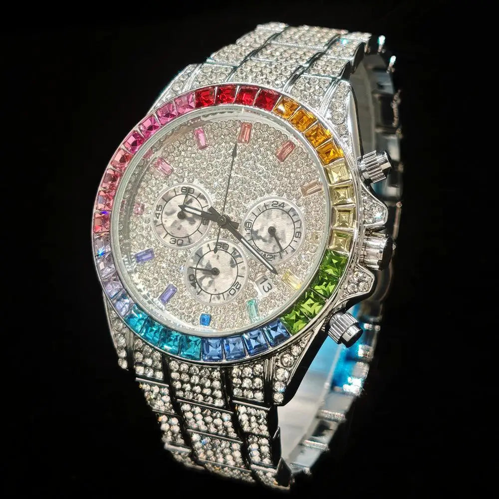 Gold Stainless Steel Watch Rainbow Diamond — Gold | KIMLUD
