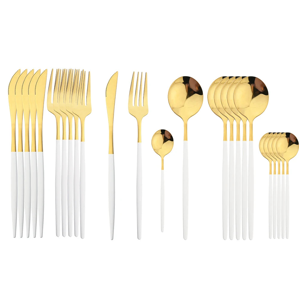 Gold Tone Cutlery Set With Black Handles — Black | KIMLUD
