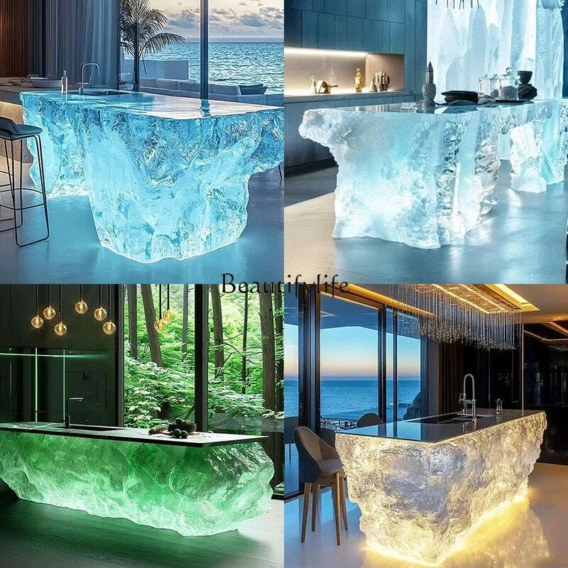 KIMLUD, Transparent Island Villa Bar Home Art High-end Resin Glacier Coffee Table, KIMLUD Womens Clothes