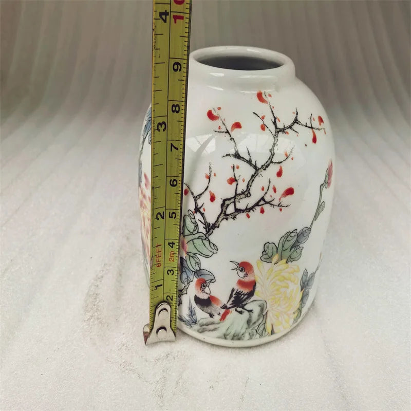 Chinese Old Porcelain Vase Pastel Flower & Bird Pattern Storage Jar Antique Collectible Decorative Piece