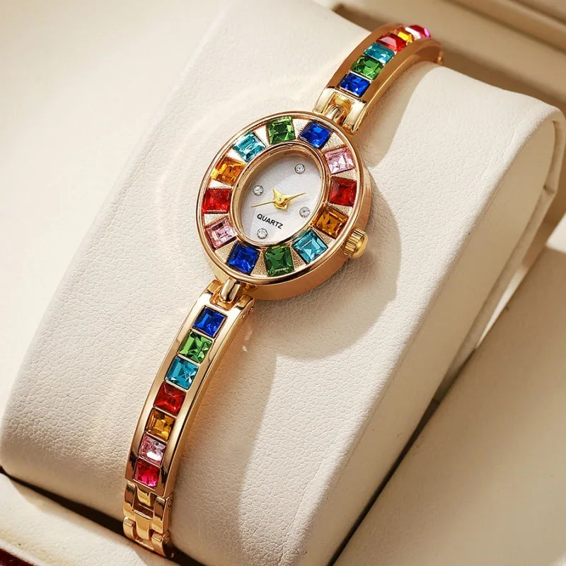Rhinestone Watch Square Dial Bracelet Band — Crystal | KIMLUD