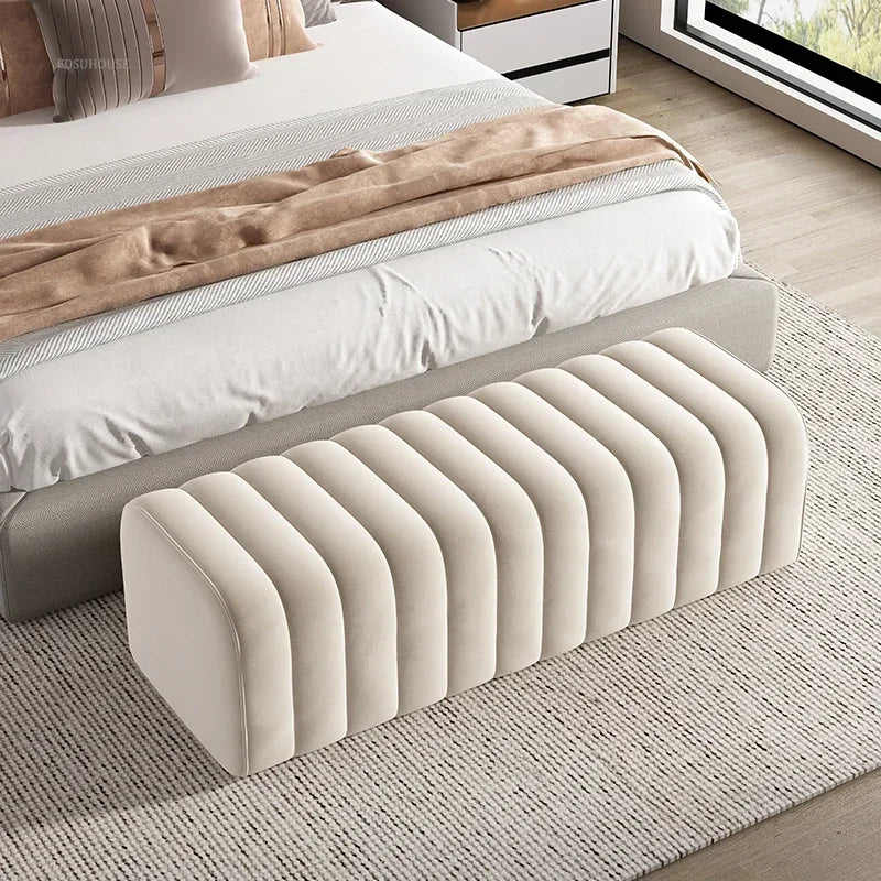 Nordic Minimalist Fabric Stool Shoe-Changing Hallway Bench With Soft Padded Seat — Light Gray | KIMLUD