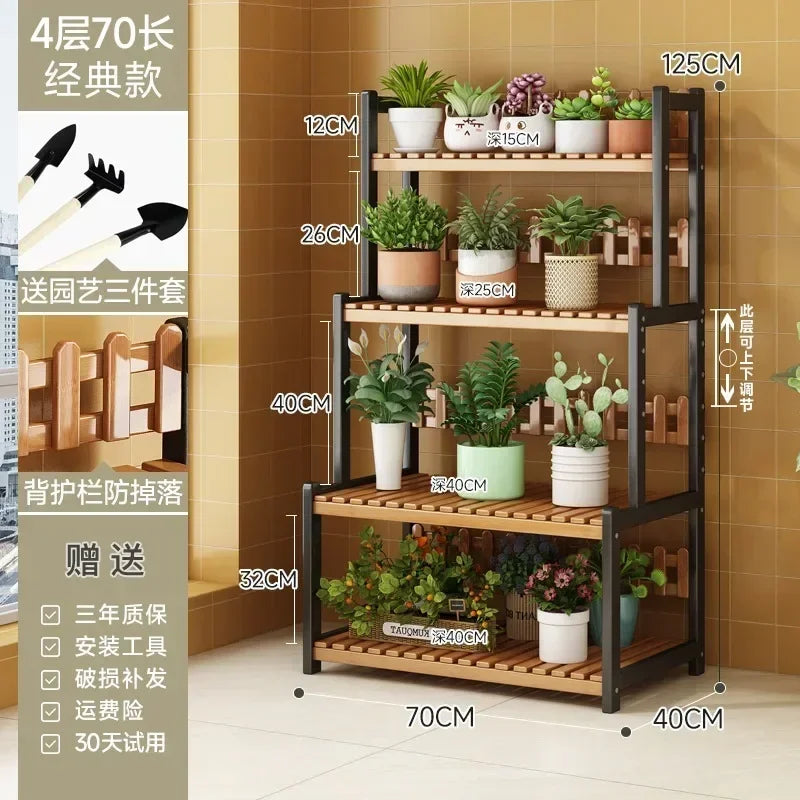 Bamboo Square Outdoor Plant Shelf Rack Five-Tier Display for Garden Outdoors — Black | KIMLUD
