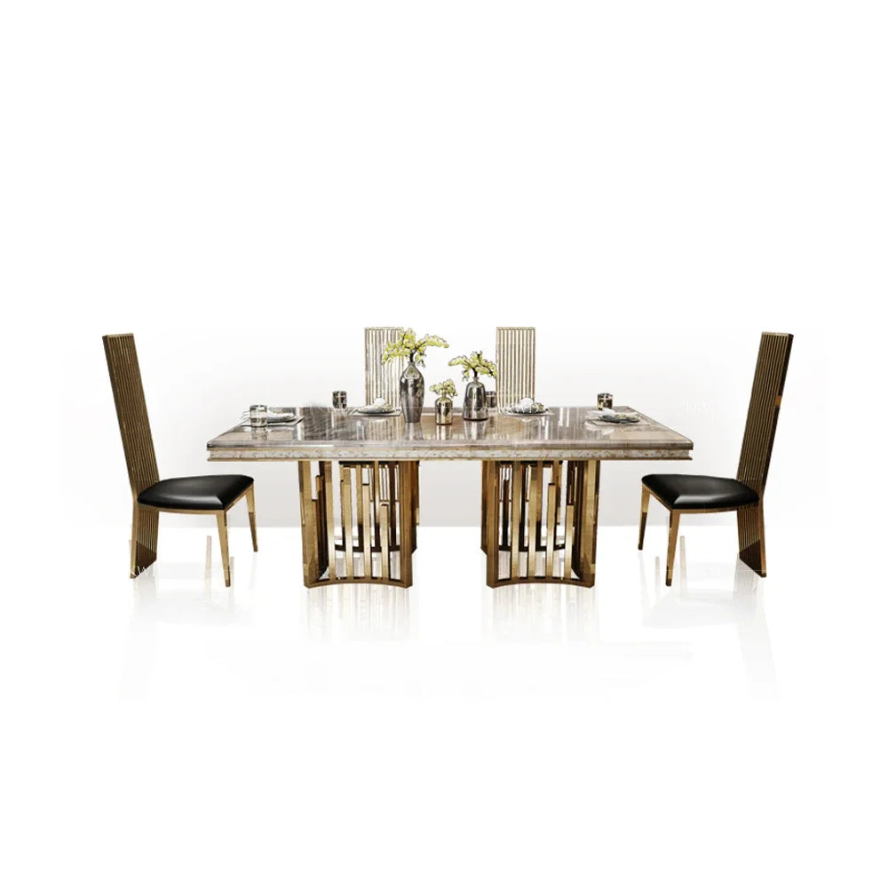 Marble Dining Table Set With Gold Frame — Gold | KIMLUD
