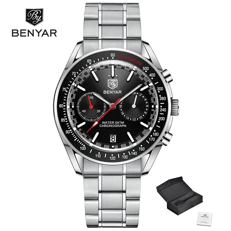 BENYAR Mens Watches Top Luxury Moon Watch For Men Quartz Chronograph Waterproof Military Sports Luminous Clock Reloj Hombre