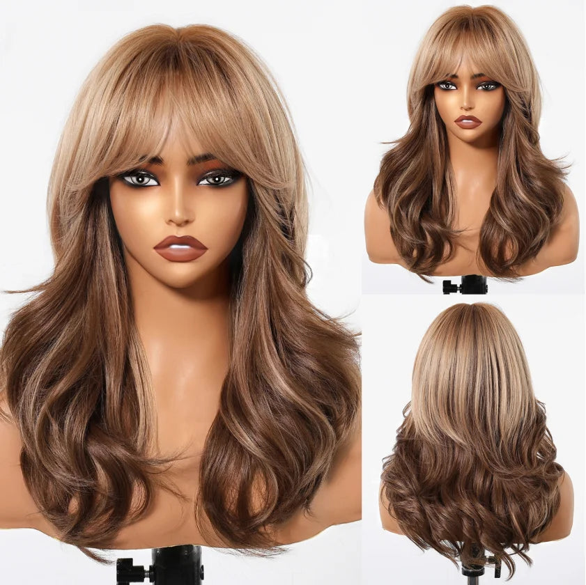 Wig – Medium-Length Layered Straight Bangs – Synthetic Hair – Grey | KIMLUD