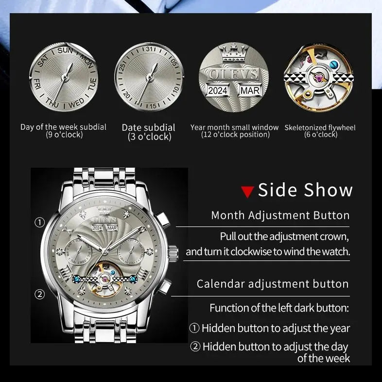 Skeleton Stainless Steel Watch Tourbillon — Silver | KIMLUD