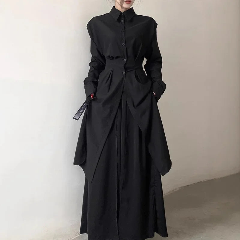 Long Waist-Cinched Coat Shirt for Men And Women Straight Leg Pants Slimming Long Shirt Dress by None( AE Stock) in Mainland Chin