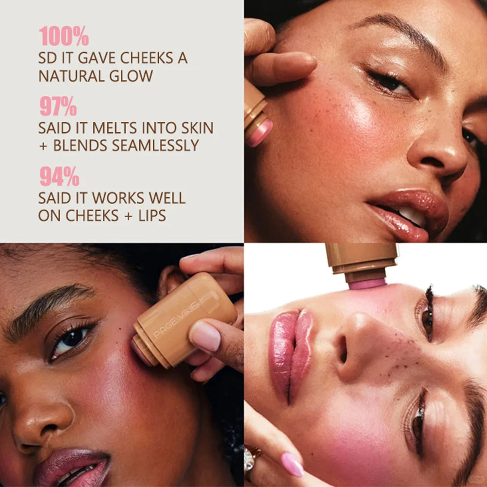 PAGE VINE Pocket Blush Stick Multi-Functional 6 Colors Lip & Cheek Highlighter Waterproof Natural Glow Balm