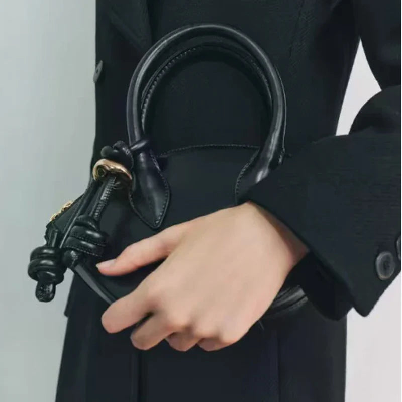 PU Leather Fan-Shaped Bucket Bag With Large Capacity And Appliques — Black | KIMLUD