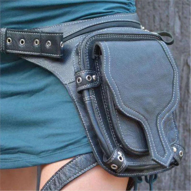 KIMLUD, Mid-century Punk Retro Waist Bag Belt Crossbody Ladies Outdoor Leg Protection Riveted Zipper Mobile Phone Packs Fanny Messenger, KIMLUD Womens Clothes