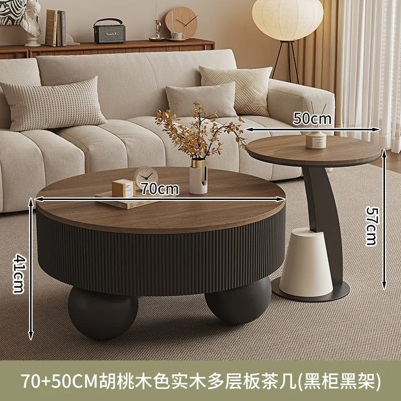 Minimalist Round Coffee Table With Storage Drawers — Ivory White | KIMLUD