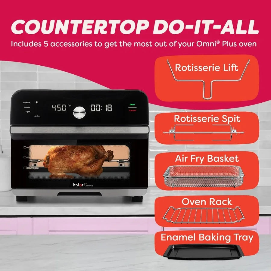 19QT 18L Toaster Oven Air Fryer with 10in1 Functions for Home Kitchen Fits 12 Pizza Ideal for Crisping Broiling Baking Roasting