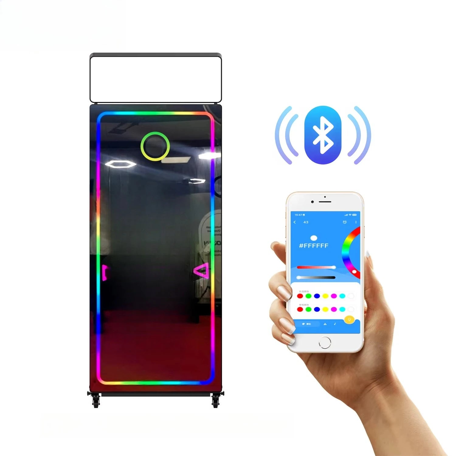 Mirror photo booth, selfie luminous frame, portable touch screen, photo booth machine